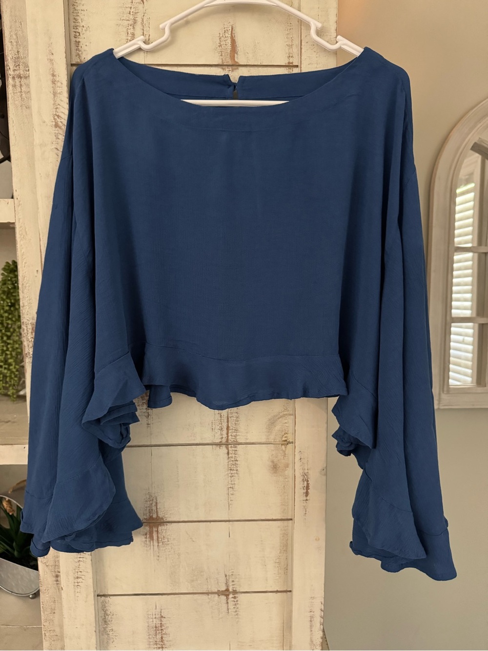 Free People Indigo Ruffled Bell Sleeve Blouse